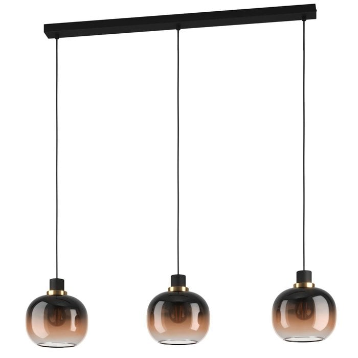 Ella - Black and Brown Glass 3 Light Bar Pendant