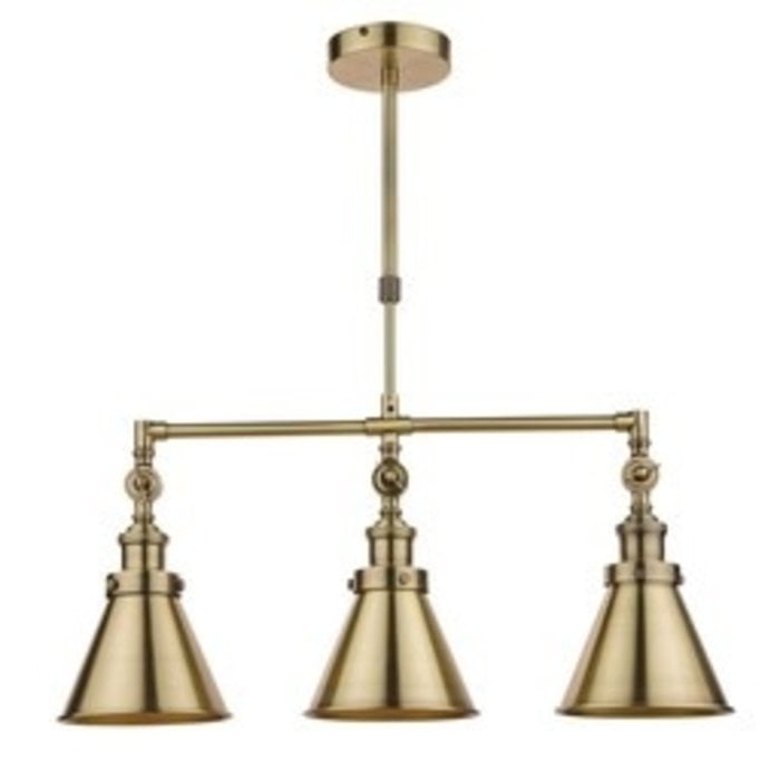 Rufus - Antique Brass 3 Light Adjustable Bar Pendant - Laura Ashley