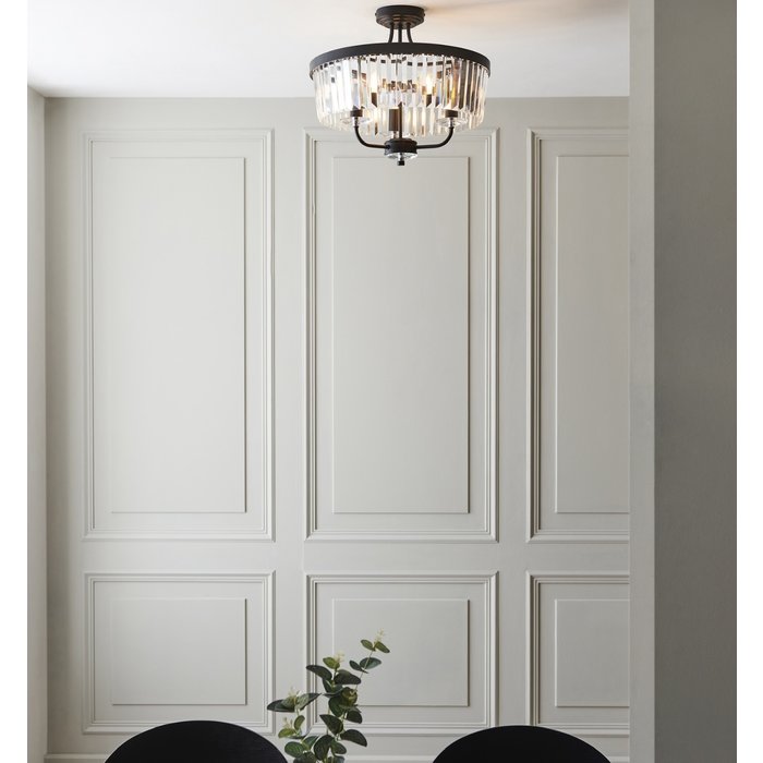 Beata - Round Black & Glass semi-flush Ceiling Light