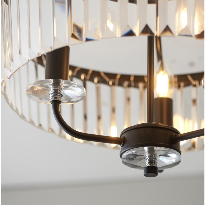 Beata - Round Black & Glass semi-flush Ceiling Light