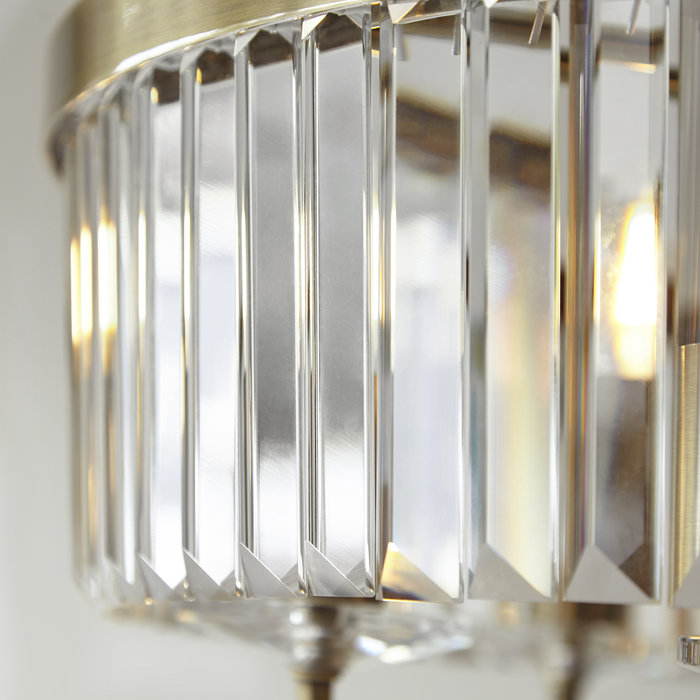 Pickering - Art Deco Chandelier Pendant - Clear Cut Glass & Antique Brass