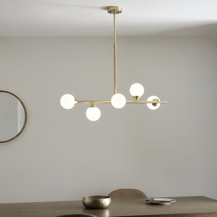 Glenys - Satin Brushed Gold Linear Pendant with Opal Shades