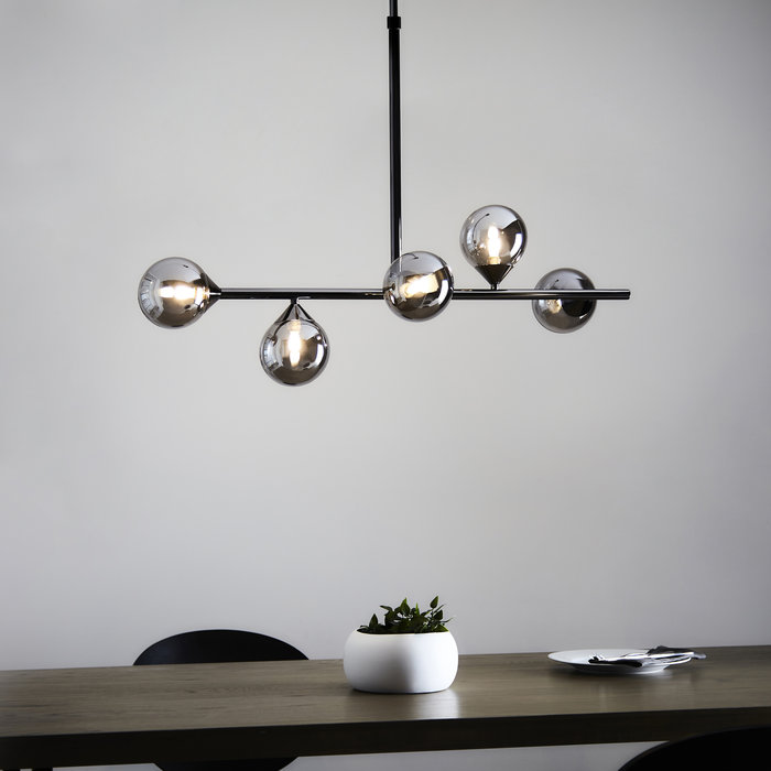 Glenys - Matt Black  Linear Pendant with Smoky Mirror Shades