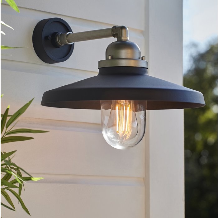 Cliff - Textured Black and Aged Pewter Industrial Wall Light with Clear Glass