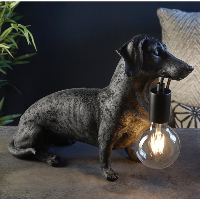 Ernie - Matt Black Dachshund Table Lamp