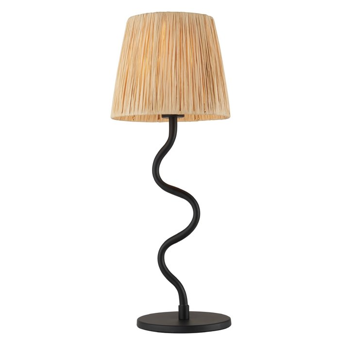 Wave  - Black Table Lamp with Raffia Shade