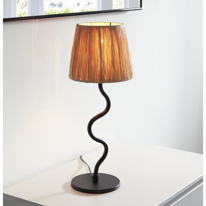 Wave  - Black Table Lamp with Raffia Shade