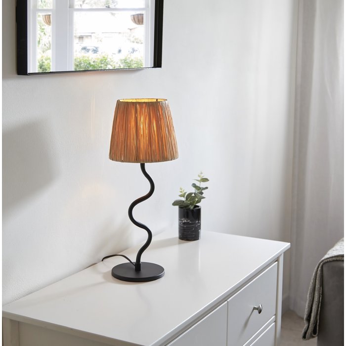 Wave  - Black Table Lamp with Raffia Shade