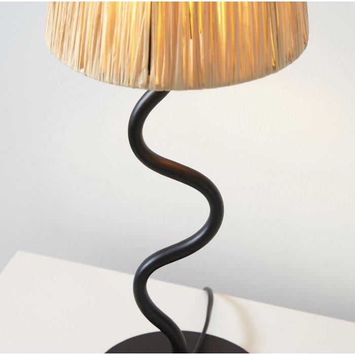 Wave  - Black Table Lamp with Raffia Shade