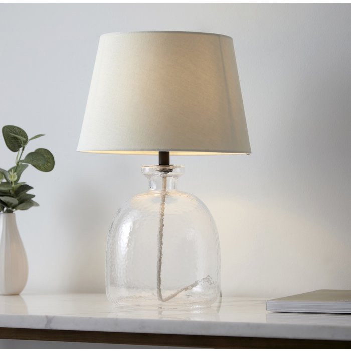 Cersi - Glass Table Lamp with Ivory Linen Mix Shade