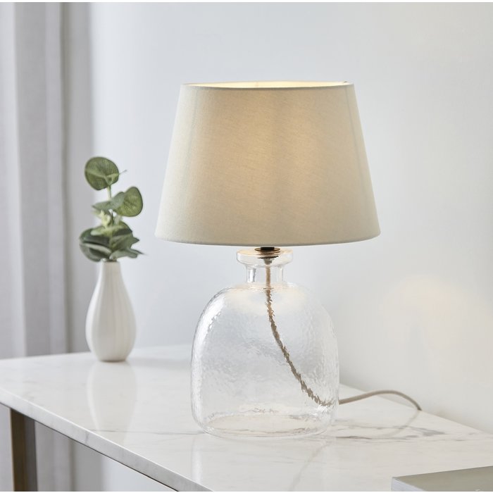 Cersi - Glass Table Lamp with Ivory Linen Mix Shade