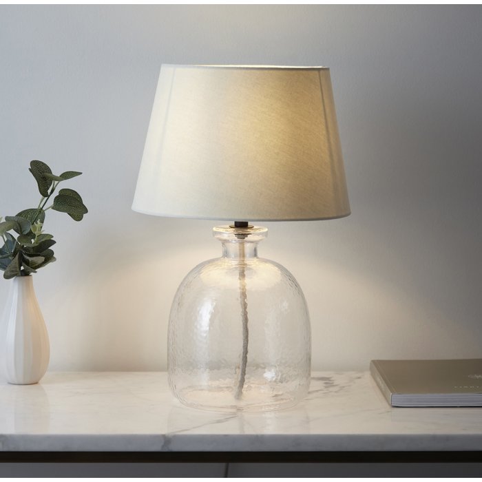 Cersi - Glass Table Lamp with Ivory Linen Mix Shade