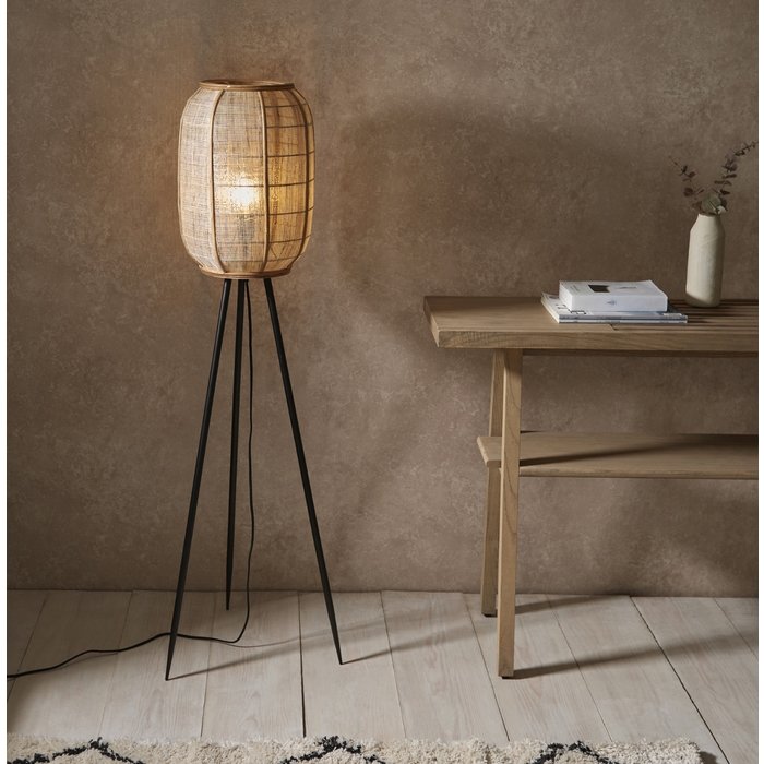 Zara - Tripod Floor Lamp with Bamboo & Linen Shade