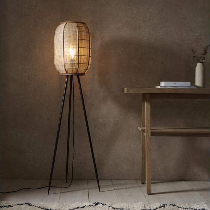 Zara - Tripod Floor Lamp with Bamboo & Linen Shade