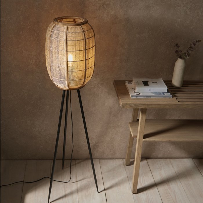 Zara - Tripod Floor Lamp with Bamboo & Linen Shade