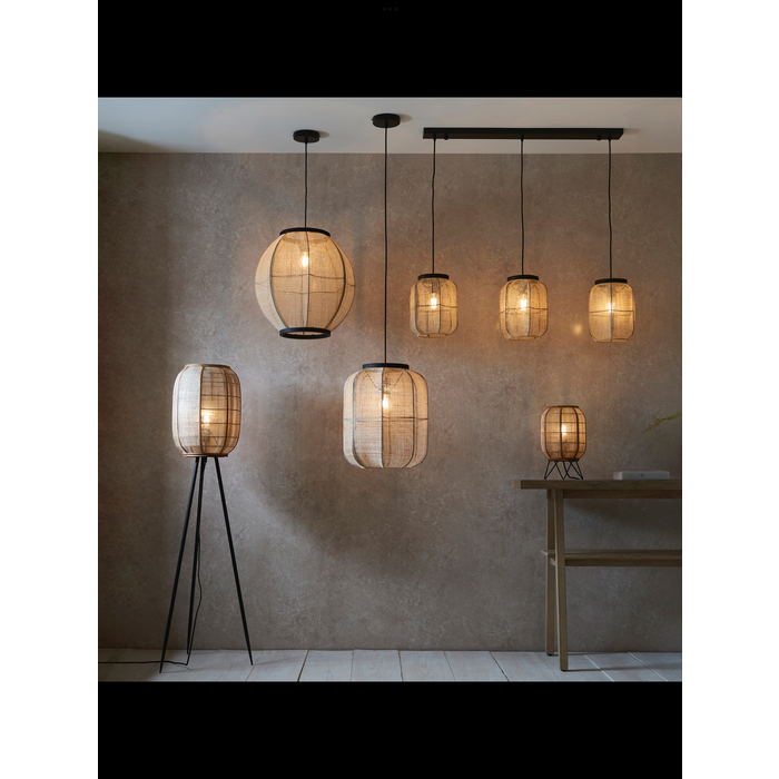 Zara - Large Round Pendant with Bamboo & Linen Shade