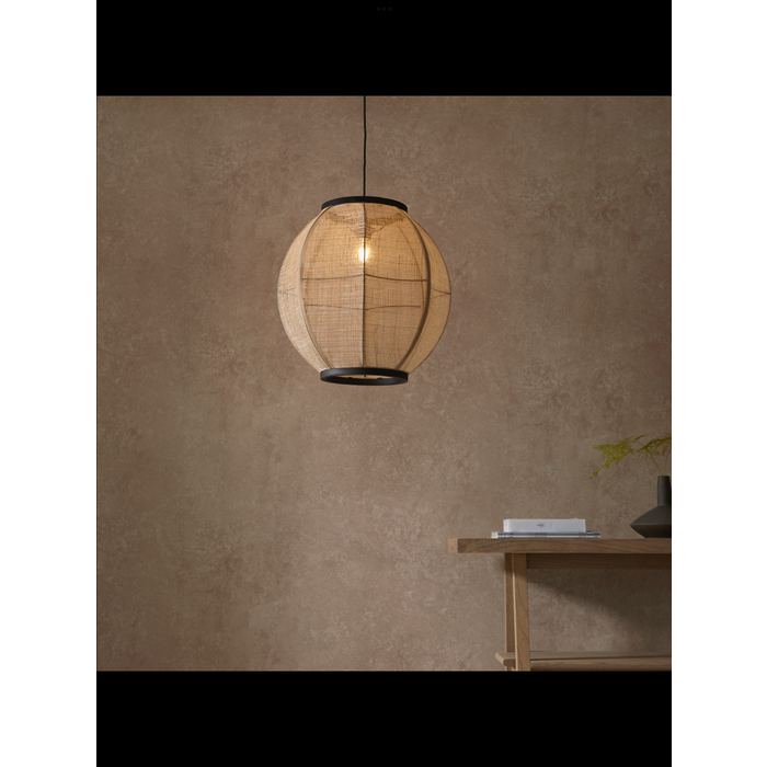 Zara - Large Round Pendant with Bamboo & Linen Shade