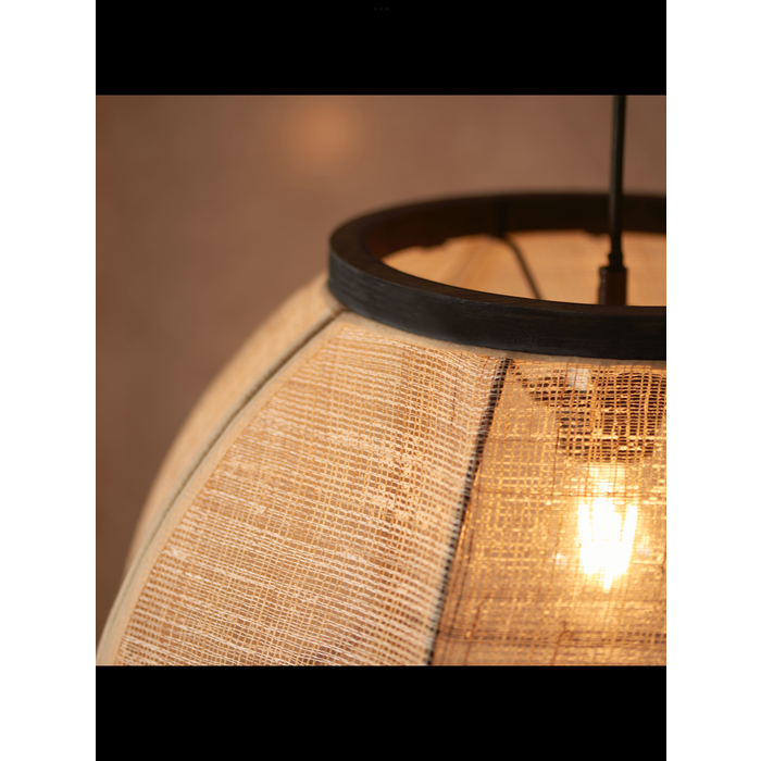 Zara - Large Round Pendant with Bamboo & Linen Shade