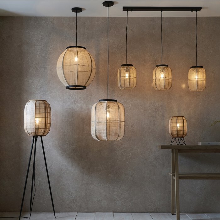 Zara - 3lt Linear Bar Pendant with Bamboo & Linen Shades