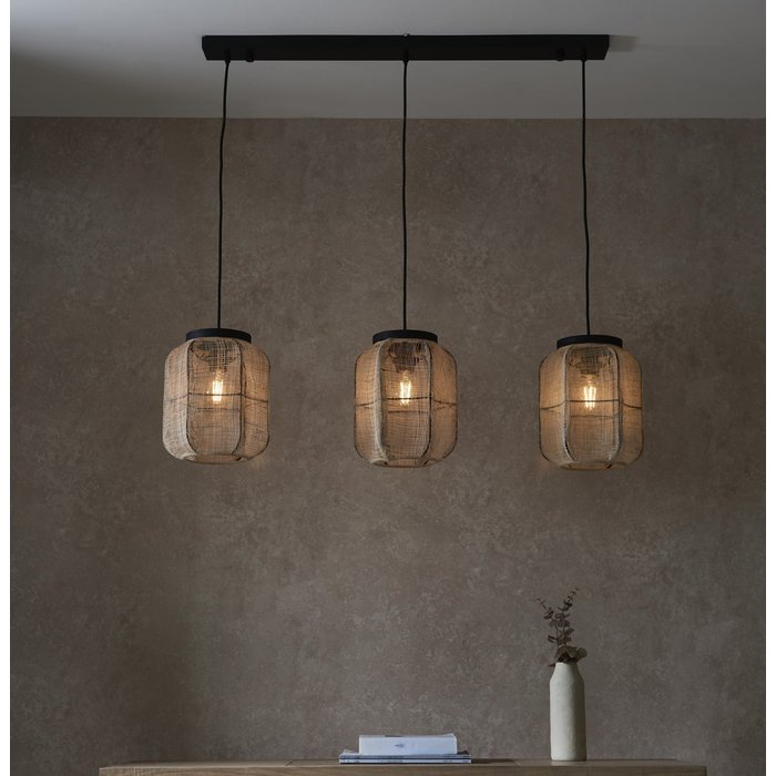 Zara - 3lt Linear Bar Pendant with Bamboo & Linen Shades