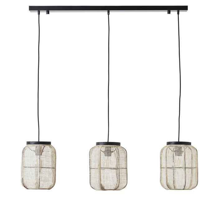 Zara - 3lt Linear Bar Pendant with Bamboo & Linen Shades