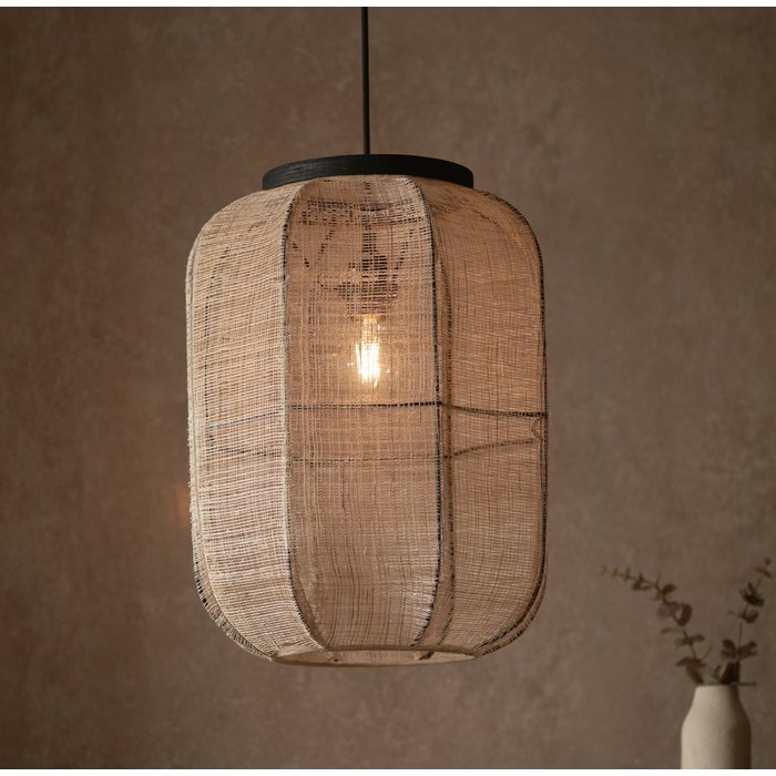 Zara - Medium Square Pendant with Bamboo & Linen Shade