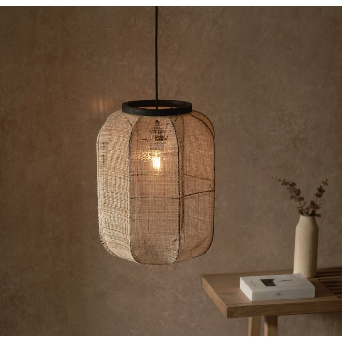 Zara - Medium Square Pendant with Bamboo & Linen Shade