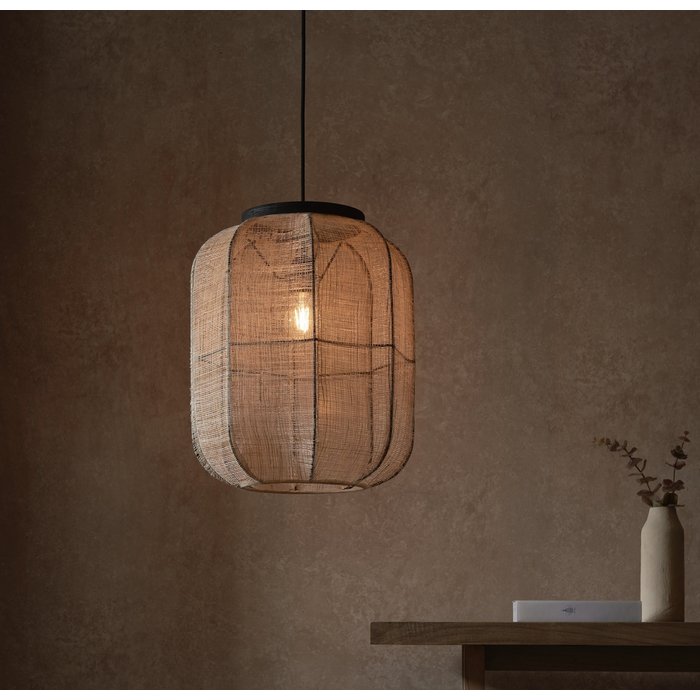 Zara - Medium Square Pendant with Bamboo & Linen Shade