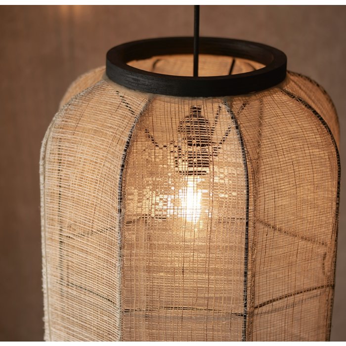 Zara - Medium Square Pendant with Bamboo & Linen Shade