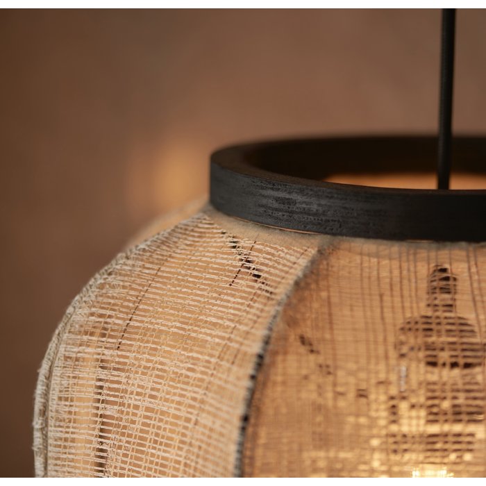 Zara - Medium Square Pendant with Bamboo & Linen Shade