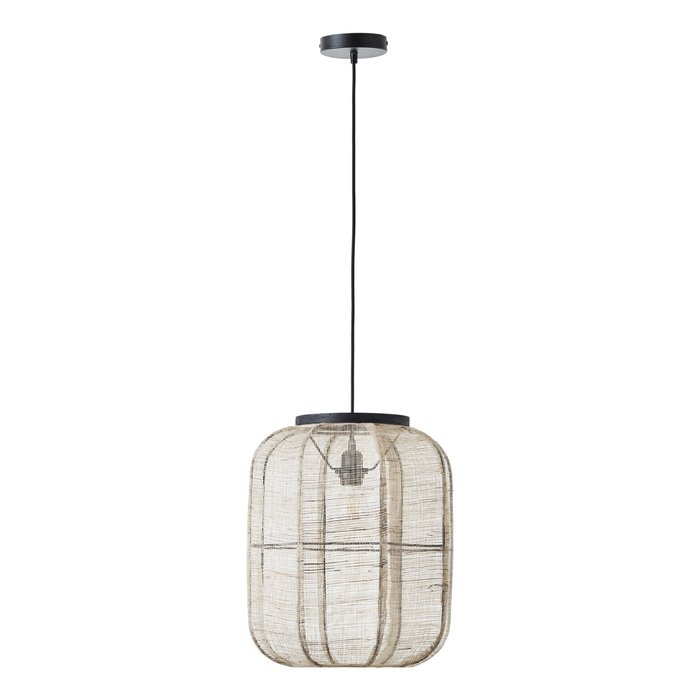 Zara - Medium Square Pendant with Bamboo & Linen Shade