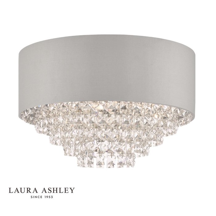 Carrington - 5 Light Grey & Crystal Flush Ceiling Light - Laura Ashley