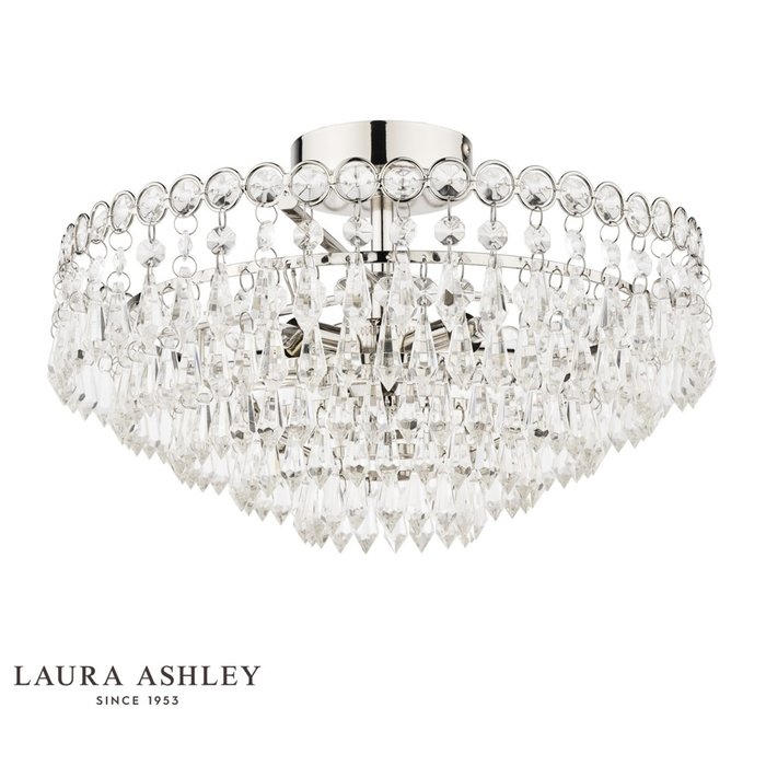 Enid - Polished Nickel & Crystal Semi Flush Ceiling Light - Laura Ashley
