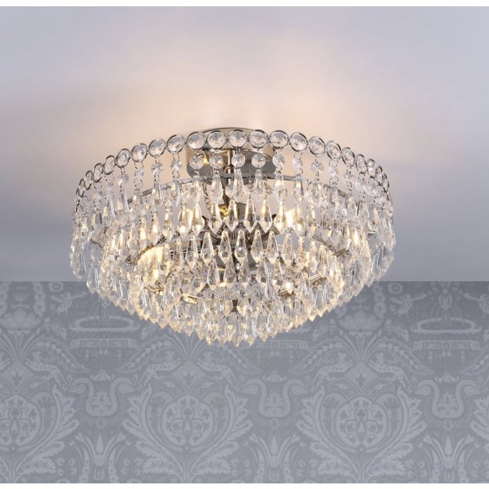 Enid - Polished Nickel & Crystal Semi Flush Ceiling Light - Laura Ashley