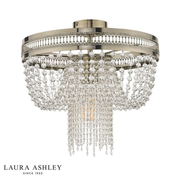 Clara - Antique Brass & Crystal Semi Flush Ceiling Light - Laura Ashley