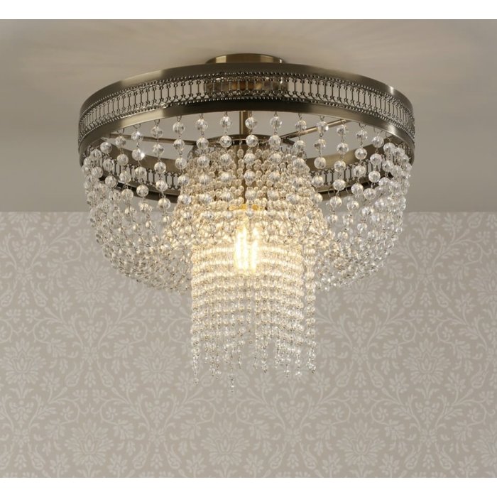 Clara - Antique Brass & Crystal Semi Flush Ceiling Light - Laura Ashley