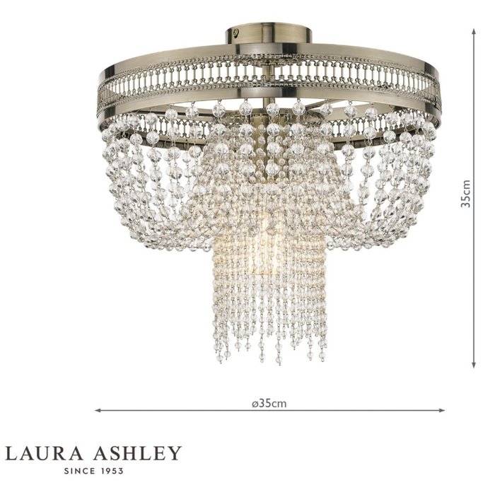 Clara - Antique Brass & Crystal Semi Flush Ceiling Light - Laura Ashley