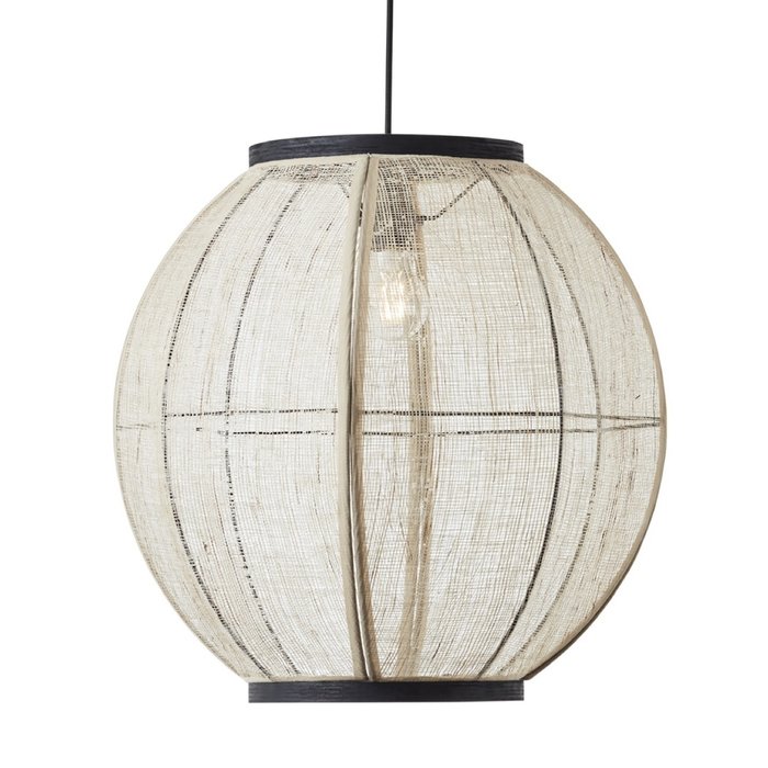 Zara - Large Round Pendant with Bamboo & Linen Shade