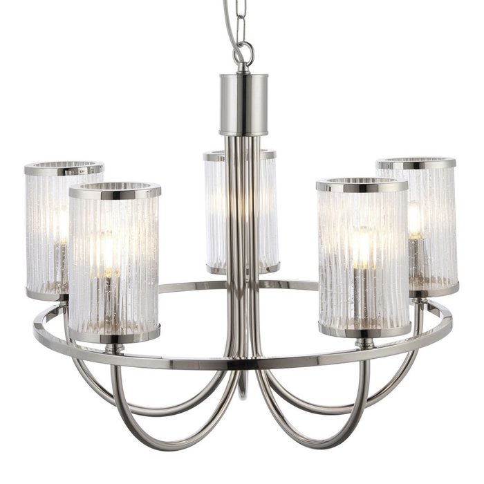 East - 5 Light Nickel Armed Chandelier with Bubble Glass Shades