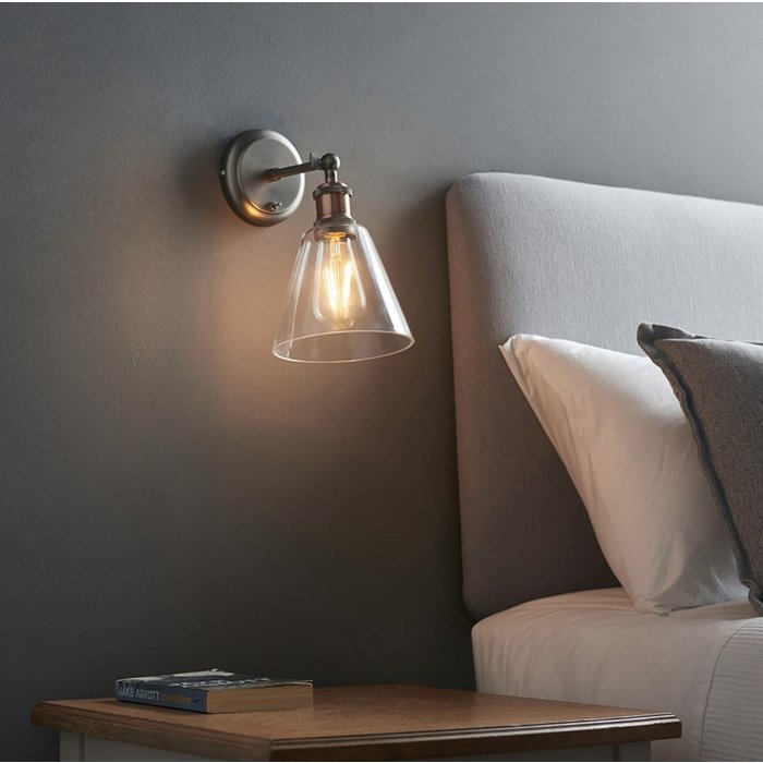 Hale – Pewter & Copper Wall Light with Glass Shade