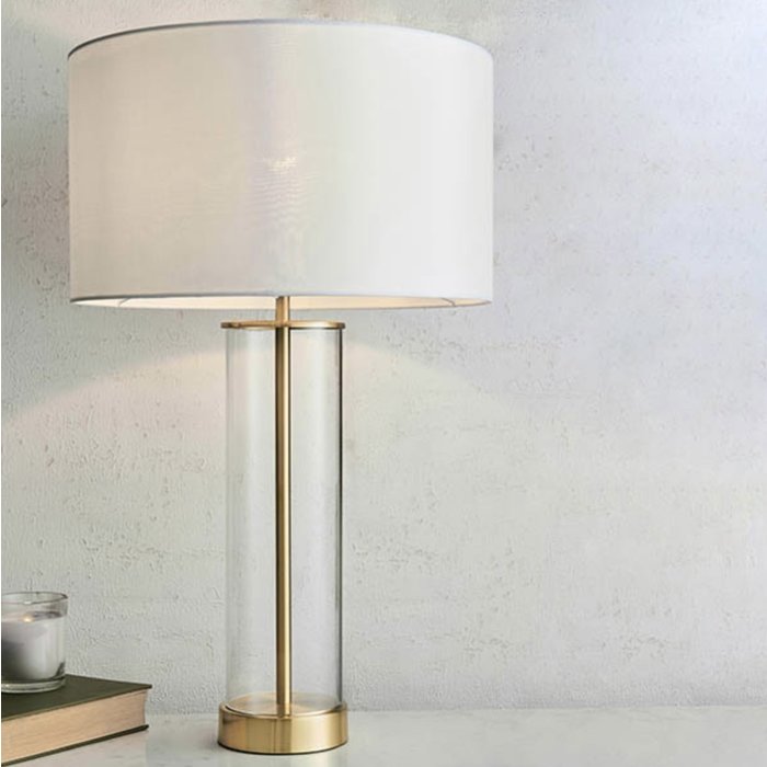 Sina - 3 Stage Touch Table Lamp - Brushed Brass and Vintage White Shade - Large