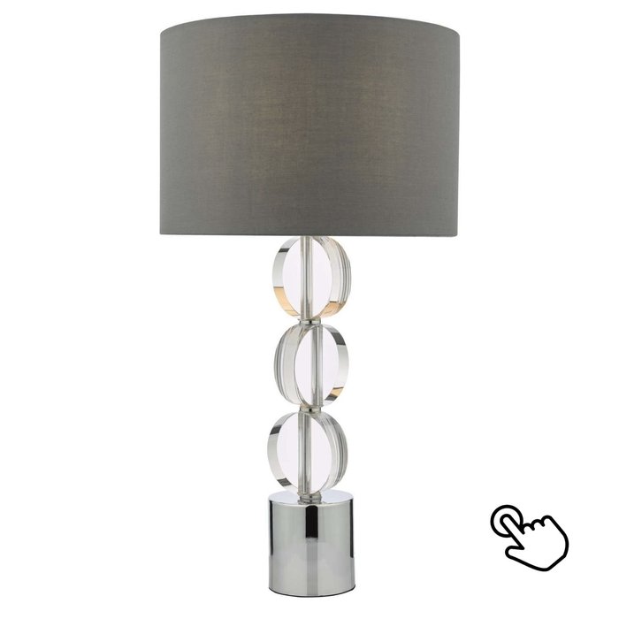 Tuke Touch Bedside Table Lamp - Polished Chrome Crystal With Shade