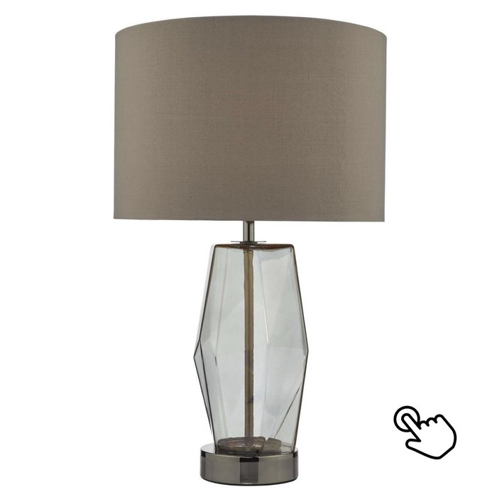 Mubina Touch Table Lamp - Black Chrome Smoked Glass With Shade