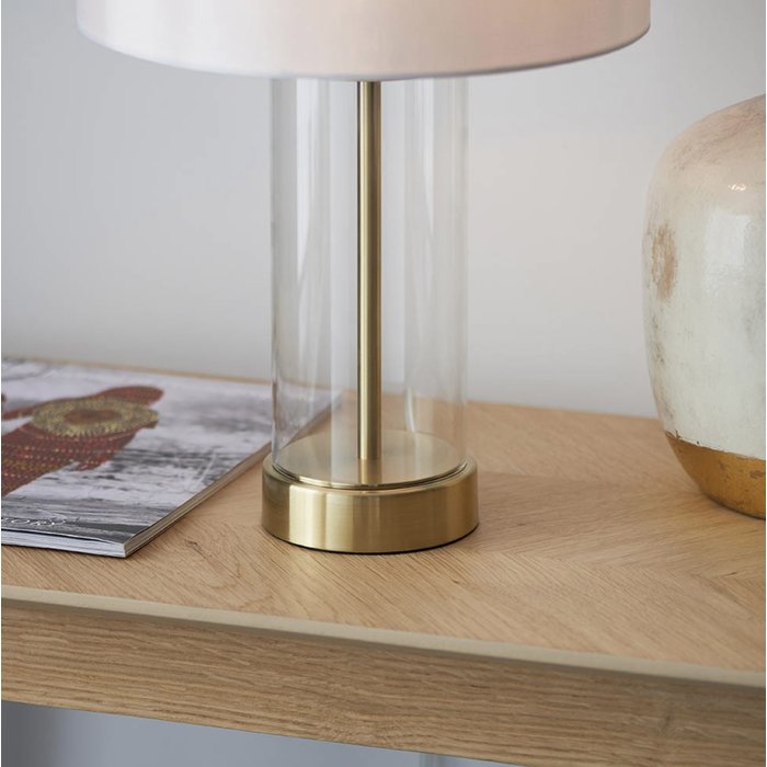 Sina - 3 Stage Touch Table Lamp - Brushed Brass and Vintage White Shade - Small