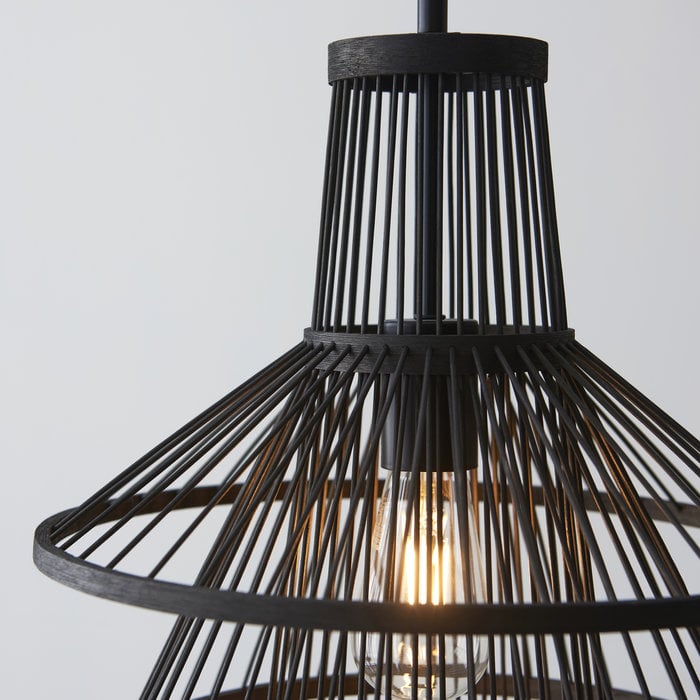 Mina - Black Rattan Tiered Cage Pendant