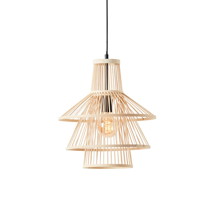 Mina - Natural Rattan Tiered Cage Pendant