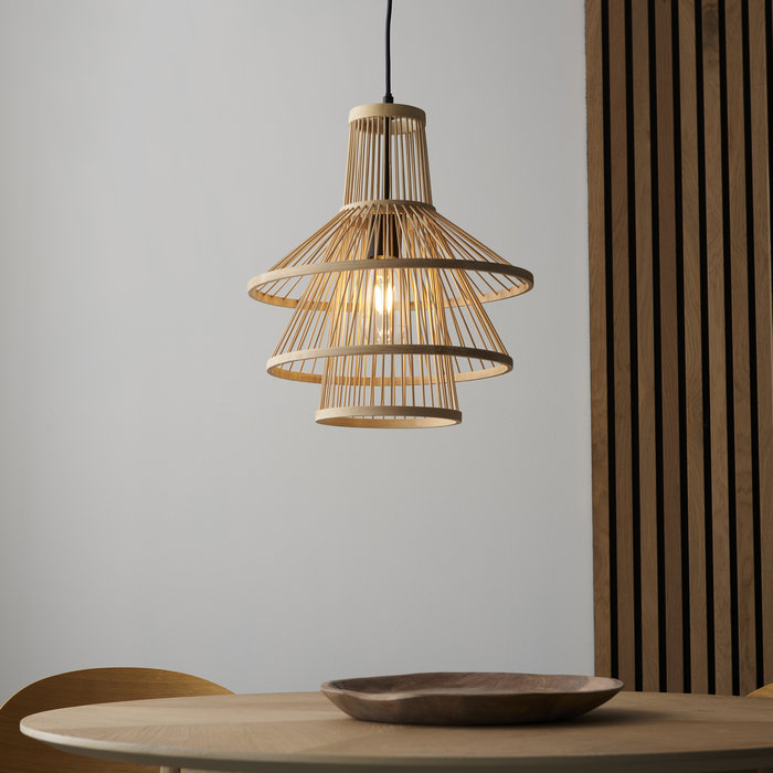 Mina - Natural Rattan Tiered Cage Pendant