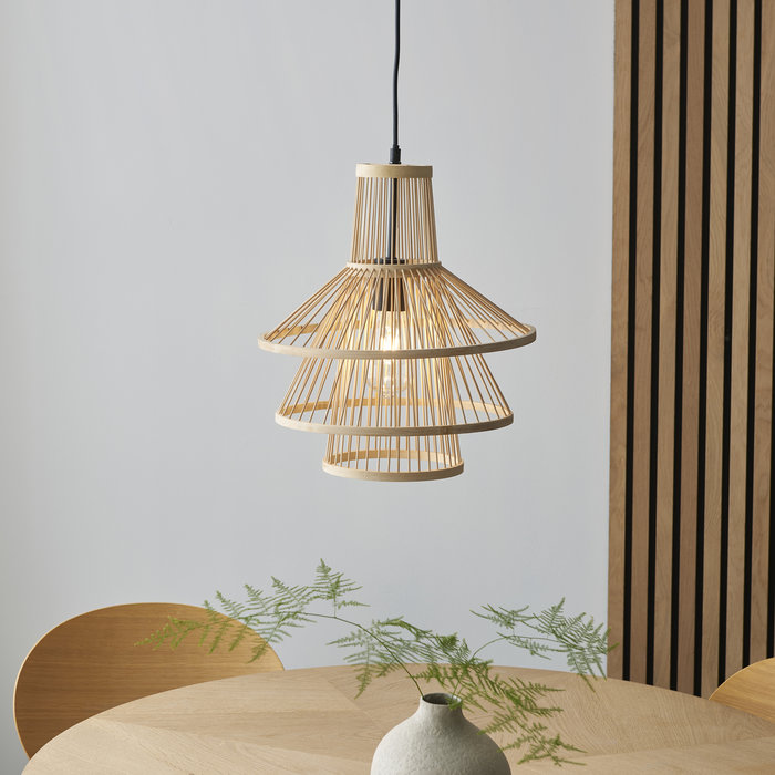 Mina - Natural Rattan Tiered Cage Pendant