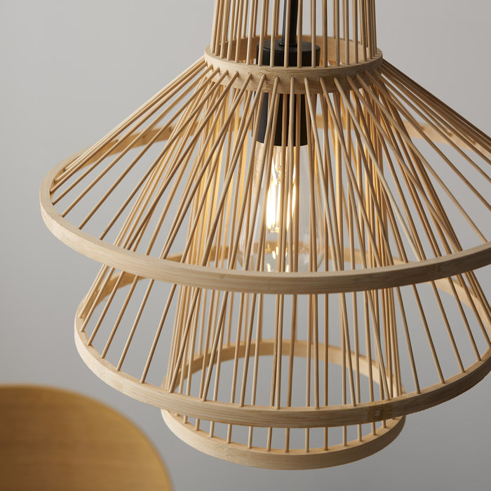 Mina - Natural Rattan Tiered Cage Pendant