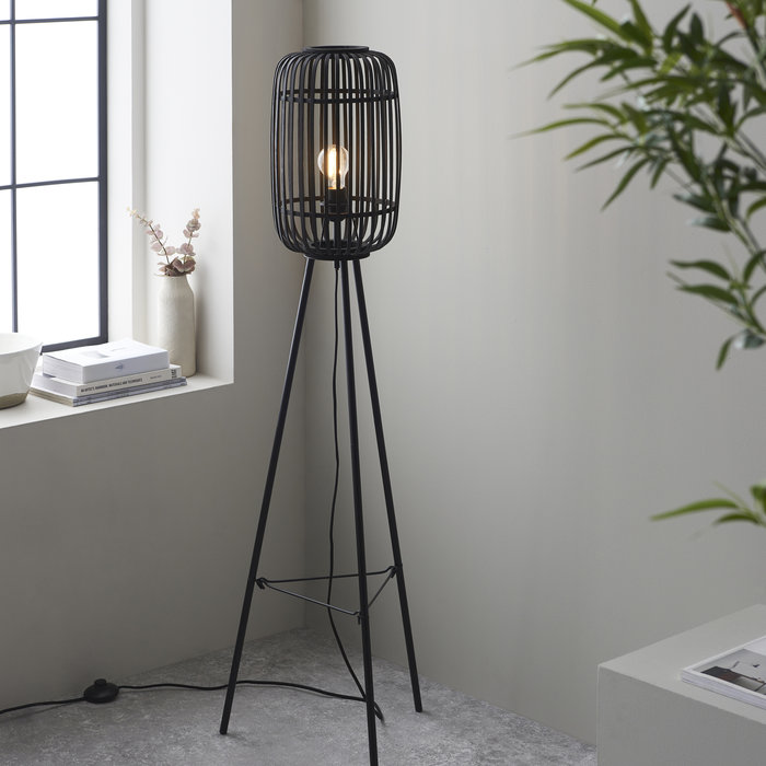 Roman - Black Bamboo Tripod Floor Lamp